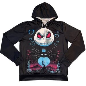 Unisex Hoodie Sweatshirt Nightmare Before Christmas Jack Sally Black Medium